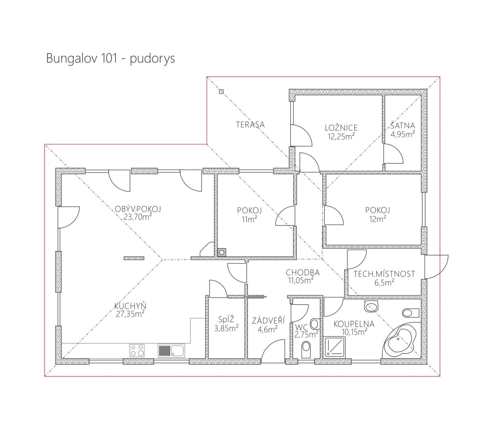 Bungalov 101 — půdorys