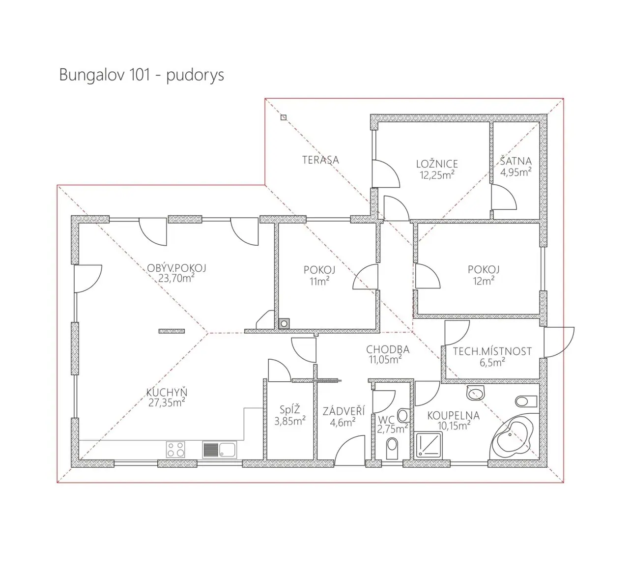 Bungalov 101 — půdorys